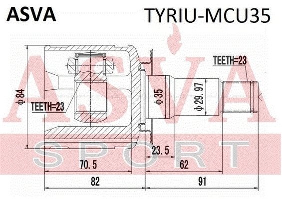 Шрус Внутренний Задний 23x35x23, ASVA, TYRIUMCU35