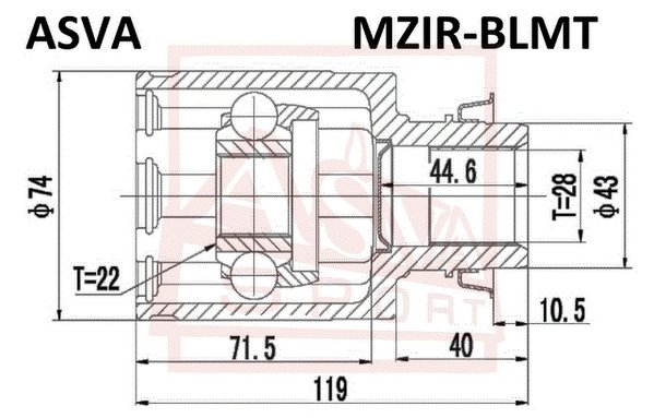 Шрус Внутренний Правый 22x43x28, ASVA, MZIRBLMT