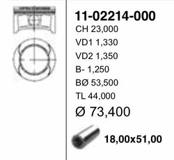 11-02214-000 73,40 mm. Поршень с пальцем без колец (10013160/250820/0448029, Турция)