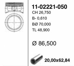 Поршень двс opel omega/vectra 2.2i 16v z22se =86 1.2x1.5x2.5 +0.50 97