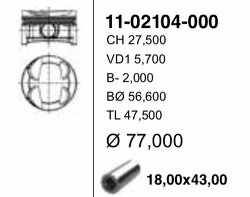 11-02104-000_77,00 mm. Поршень с пальцем без колец