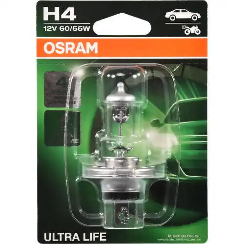 Osram ultra life 64193ult-01b h4 12v 60/55w p43t-38