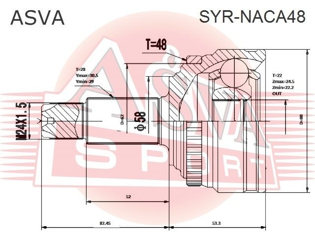 Шрус Наружный Задний 22x58x28, ASVA, SYRNACA48