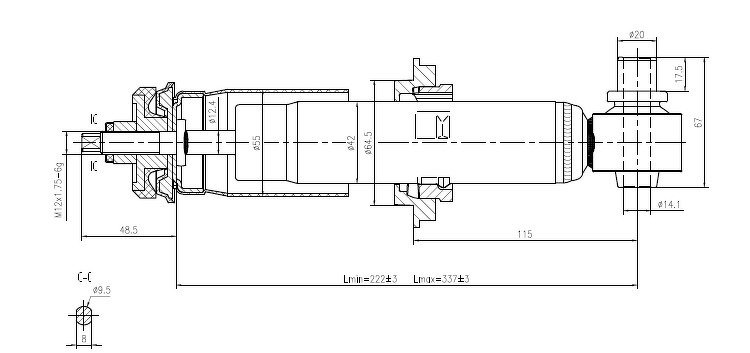 Амортизатор кабины c втулк. перед. регулир. 230-345 I/O 20x46 Volvo FM9/12 FH12/16 03>